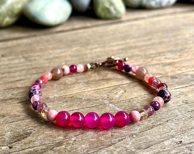 Agate, Jasper, Sunstone, Rhodochrosite & Quartz Bracelet