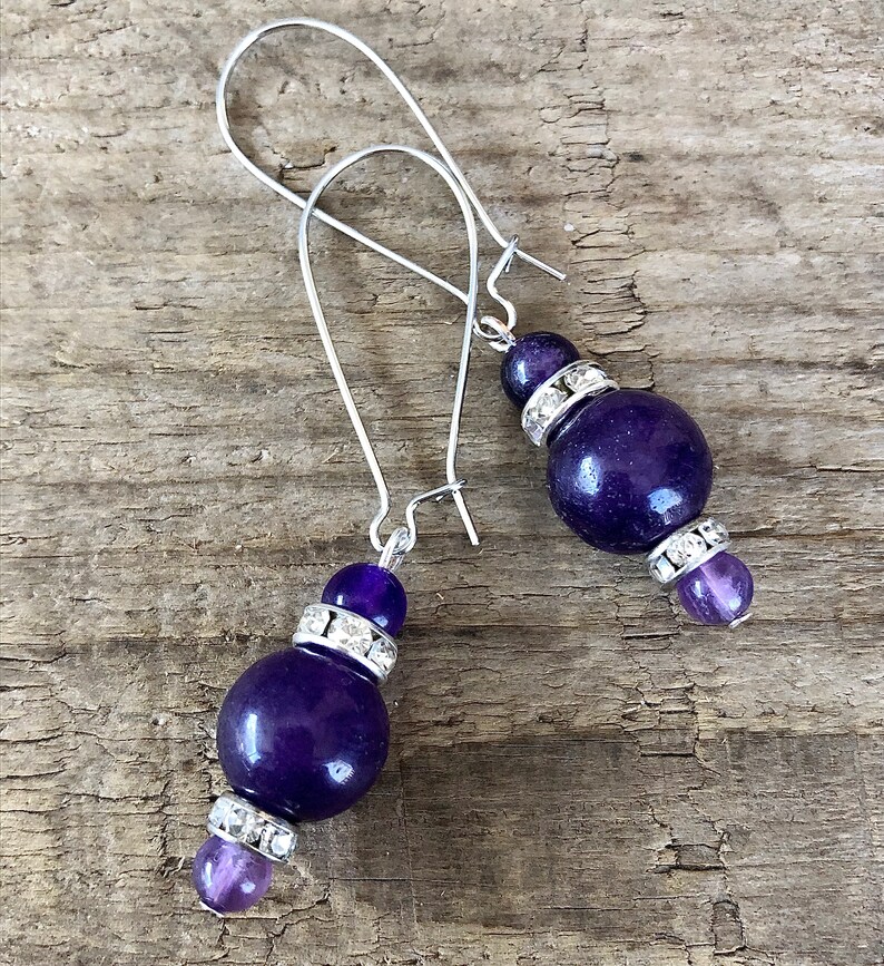 Amethyst /& Crystal Earrings Handmade Gemstone Boho Hippie Healing Statement Earrings Birthday Gift for Her