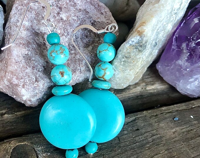 Turquoise Magnesite & Silver Earrings - 2.25 inch