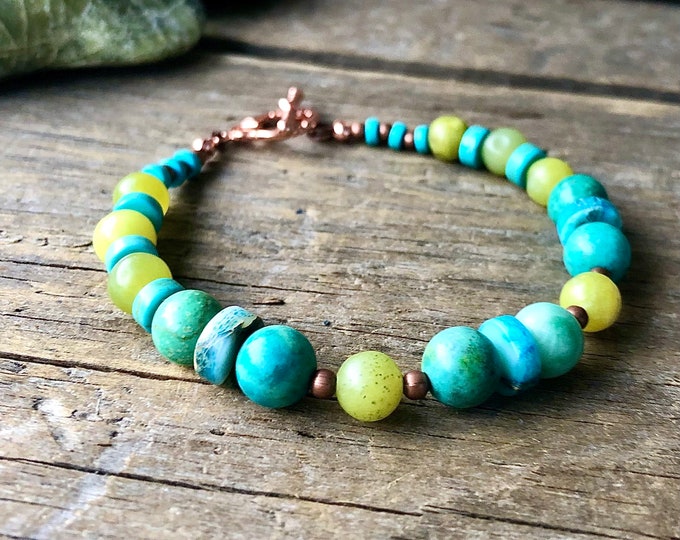 Turquoise & Jade Bracelet - 8 inch*