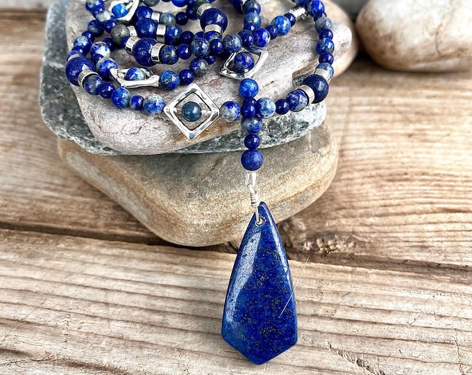 Lapis Lazuli Sodalite and Silver Diamond Necklace