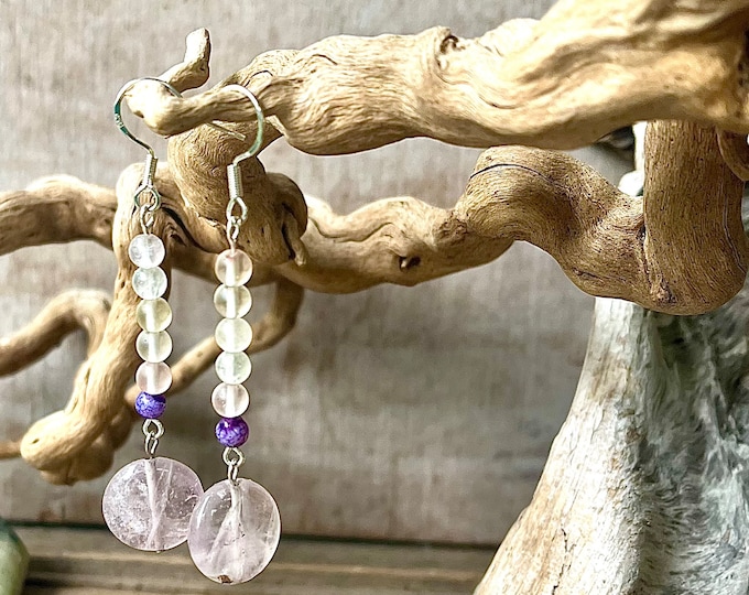 Fluorite & Aventurine Earrings - 3 inch