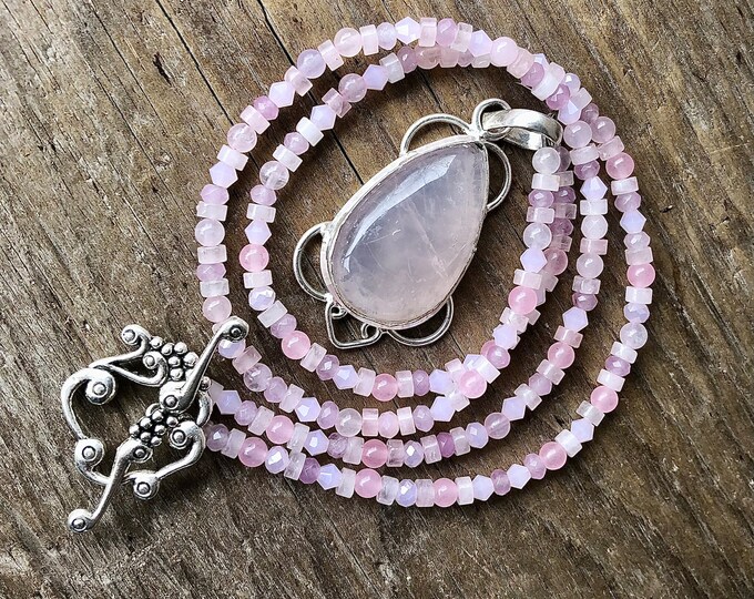 Rose Quartz Silver & Quartz Crystal Pendant Necklace