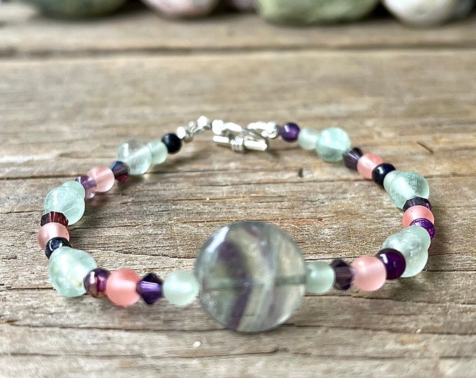 Fluorite, Quartz Crystal & Agate Bracelet