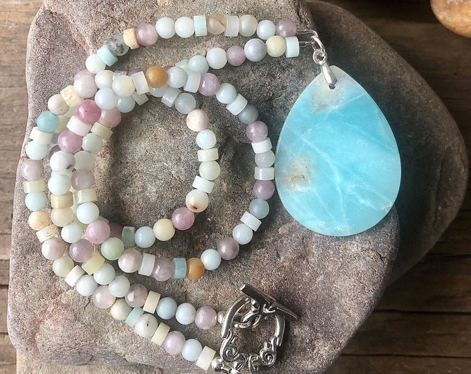 Blue Amazonite & Quartz Crystal Necklace