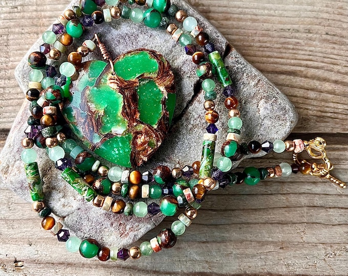 Ocean Jasper & Copper Bornite Quartz Crystal Amethyst Opal Necklace