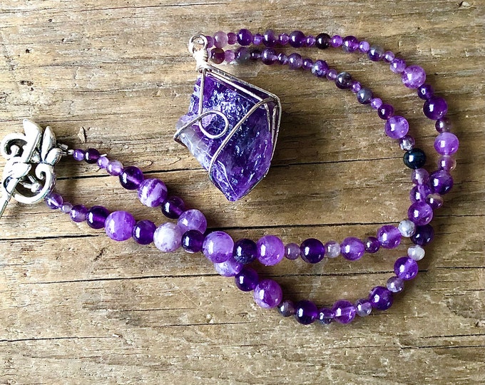 Freeform Purple Amethyst Pendant Necklace