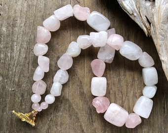 Chunky Rose Quartz Necklace, Boho Gemstone Jewelry, Healing Crystals