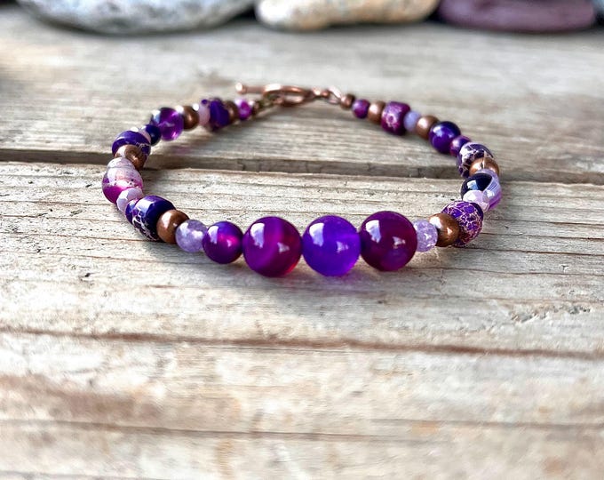 Lepidolite, Amethyst, Jasper, Copper, Agate & Quartz Bracelet