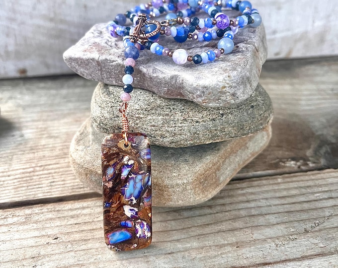 Ocean Jasper & Copper Bornite Quartz Crystal Amethyst Opal Necklace