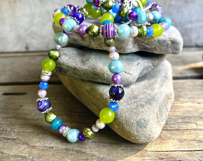 Freshwater Pearl, Lapis Lazuli, Quartz, Peridot & Silver Necklace