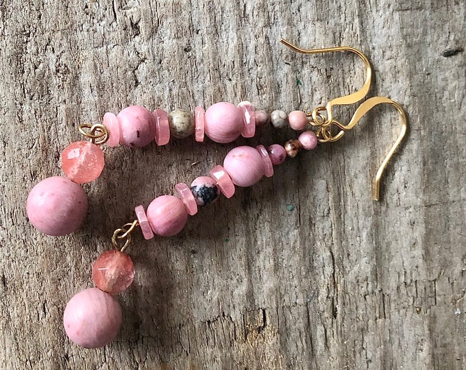 Pink Rhodonite & Cherry Quartz Earrings