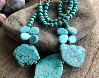 Turquoise Magnesite & Copper Necklace Healing Gemstone Boho Birthstone Handmade Jewelry Girlfriend Gift for Her