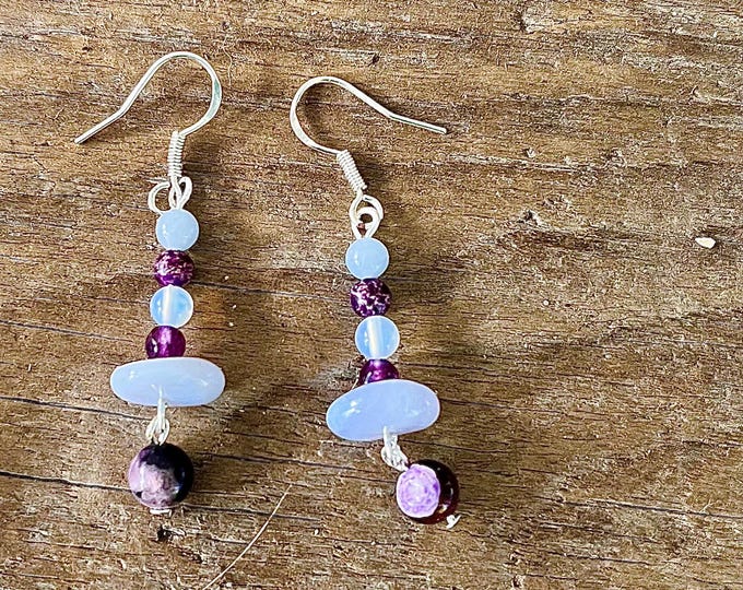 Dragon Veins, Blue Lace Agate, Angelite & Amethyst Earrings