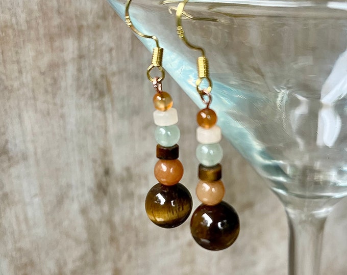Tiger Eye, Aventurine, Carnelian & Sunstone Earrings