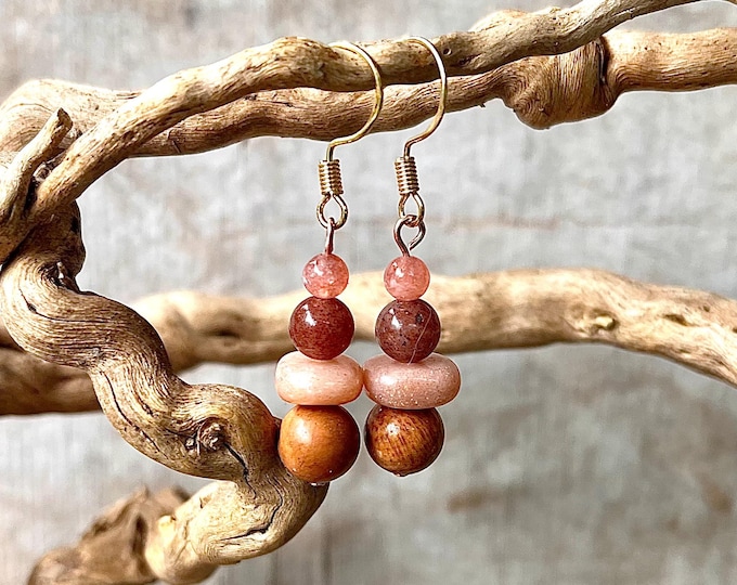 Sunstone, Lepidolite, Quartz & Jasper Gemstone Earrings
