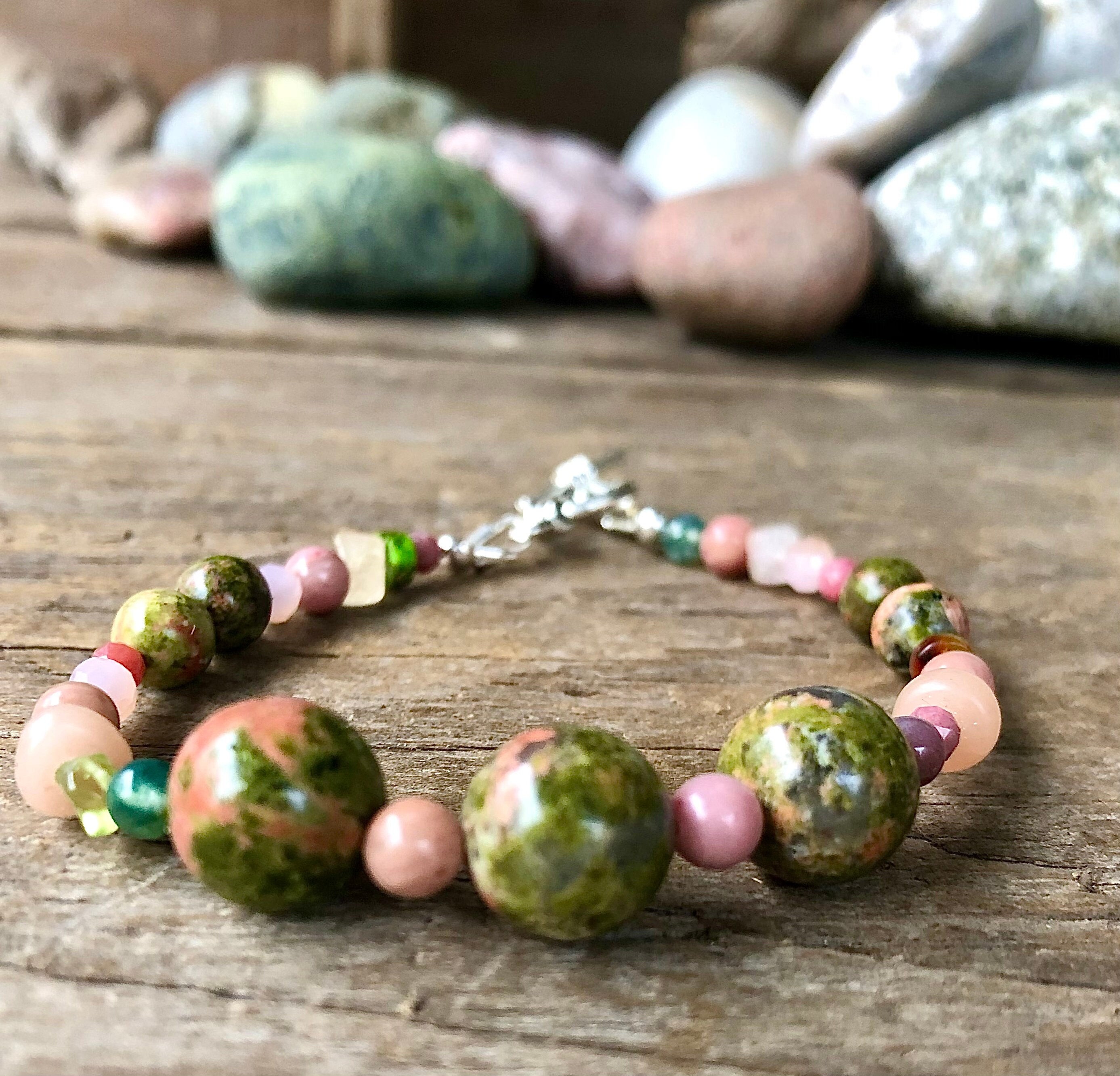 Unakite bracelet 8mm beads, set of 3 pieces | gemstone/crystal jewelry