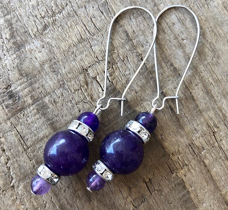 Amethyst /& Crystal Earrings Handmade Gemstone Boho Hippie Healing Statement Earrings Birthday Gift for Her
