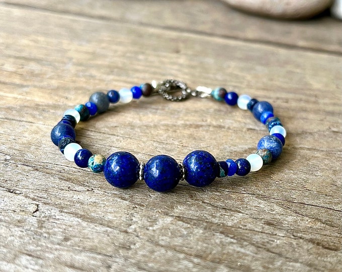 Lapis Lazuli, Sodalite, Agate Druzy, & Opal Bracelet