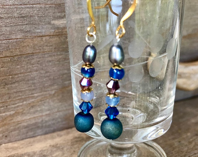 Agate Druzy Opal Pearl & Crystal Earrings - 2 inch