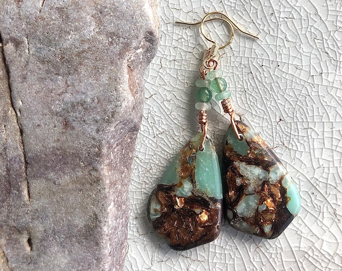 Green Jasper, Aventurine & Copper Bornite Earrings