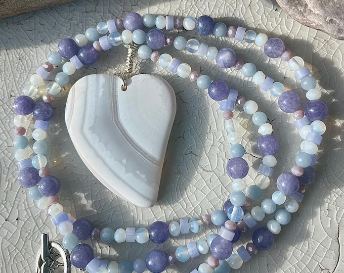 Agate Angelite Opal Quartz Crystal & Blue Lace Agate Necklace