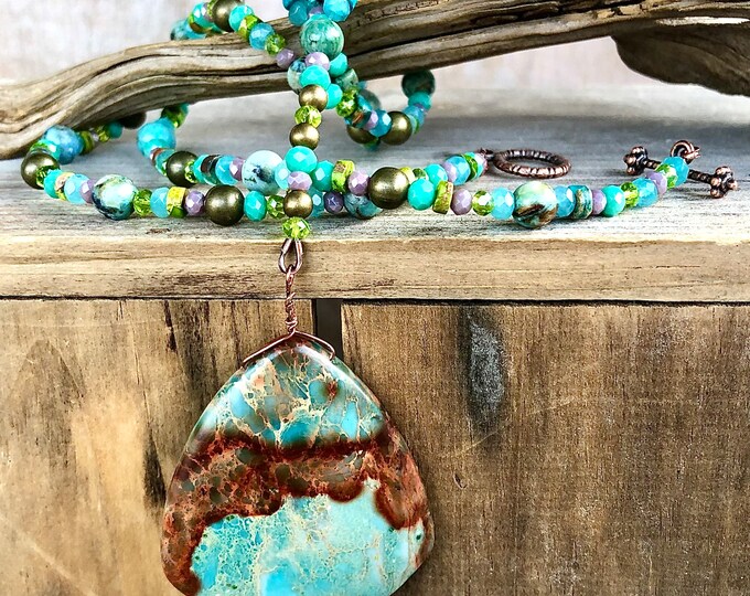 Elegant Ocean Jasper & Quartz Crystal Necklace