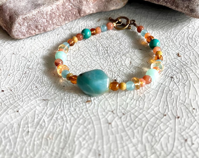 Larimar, Topaz, Citrine, Aventurine, Sunstone & Quartz Crystal Bracelet