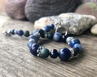 Lapis Lazuli Sodalite Bracelet, Freshwater Pearl Gemstone Jewelry