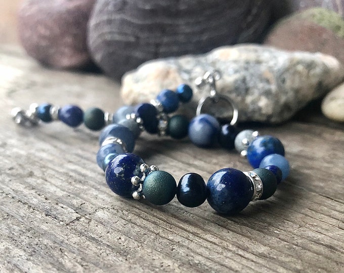 Lapis Lazuli, Sodalite, Crystal & Freshwater Pearl Bracelet