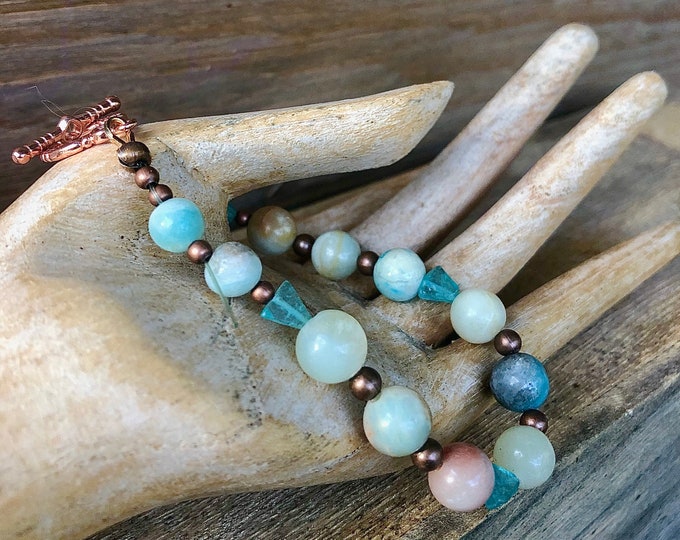 Amazonite, Sunstone & Copper Bracelet