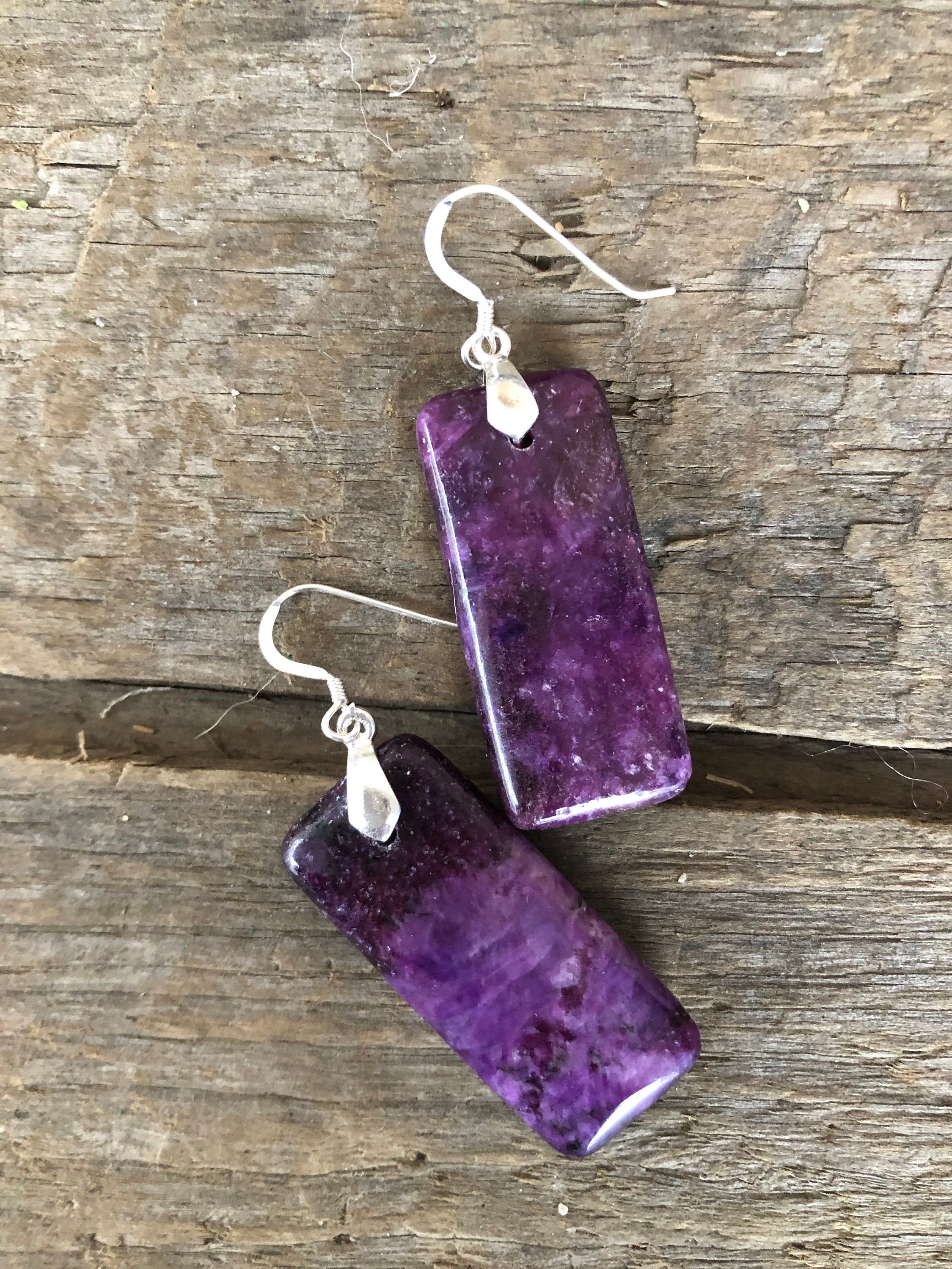 •LUNA• amethyst + tourmaline in lepidolite silver earrings