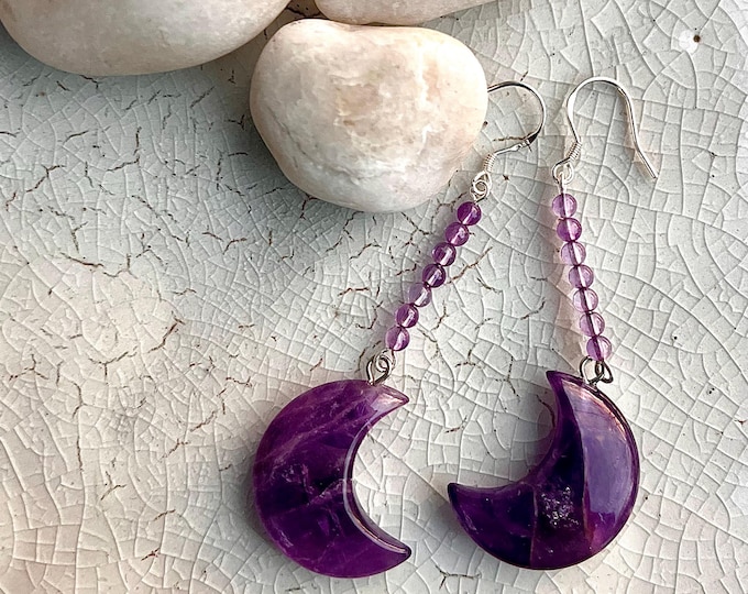 Purple Amethyst Crescent Moon Earrings