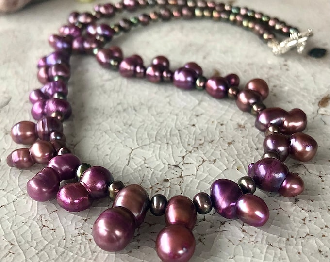 Purple Freshwater Pearl & Silver Necklace - 18 inch