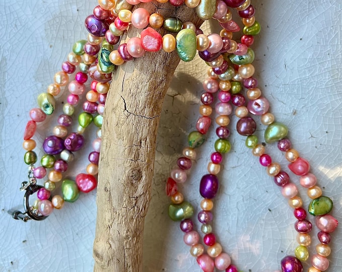 Pink, Green & Yellow Freshwater Pearl Necklace
