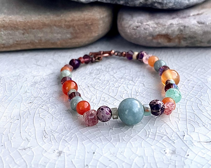 Burma Jade Watermelon Quartz & Garnet Bracelet