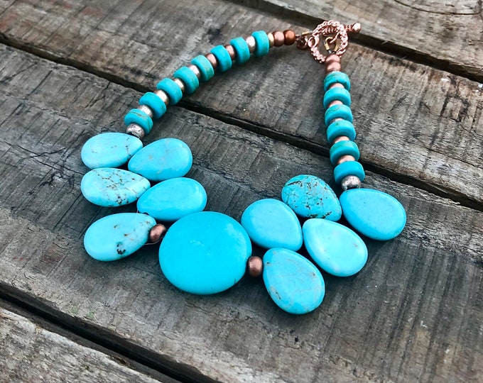 Turquoise & Copper Bracelet - 8 inch*