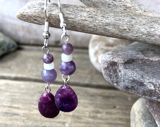 Lepidolite & Amazonite Drop Earrings