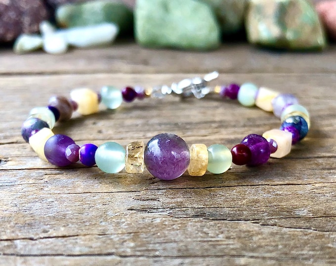 Fluorite, Quartz Crystal, Citrine & Jasper Bracelet