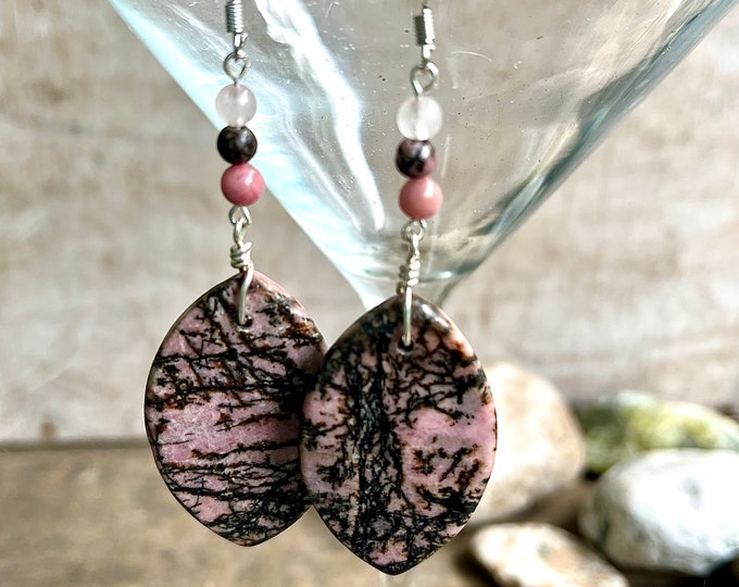 Rhodonite, Rose Quartz & Rhodochrosite Earrings