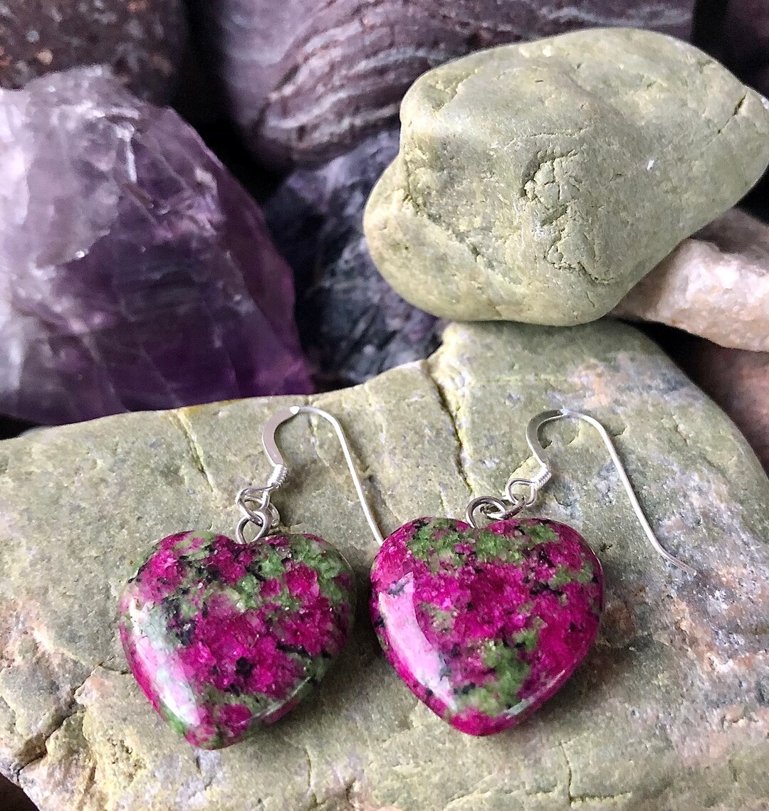 Rubin Fuchsit Herz Ohrringe, Handgefertigter Boho Edelstein Schmuck ...