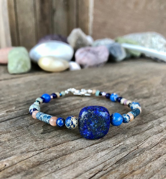 Lapis Lazuli Quartz Crystal Jasper Bracelet Boho 25th Birthday Gift for Wife Fashion Trend Handmade Gemstone Statement Jewelry Etsy