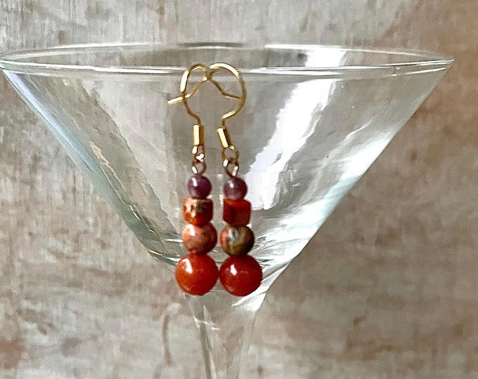 Carnelian, Jasper, Unakite & Lepidolite Earrings