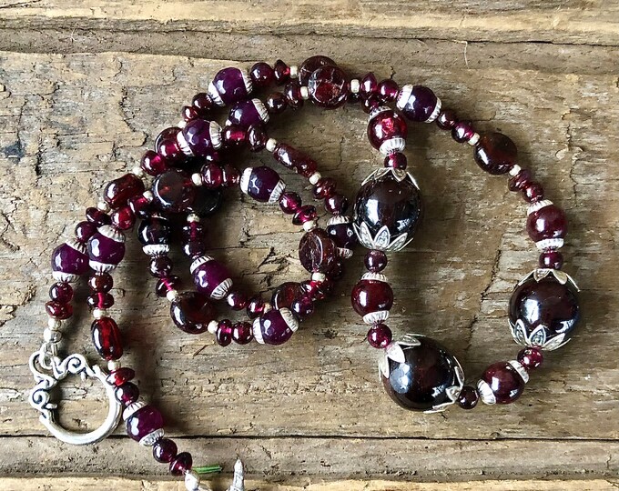Rich Red Garnet & Silver Necklace - 18 inch