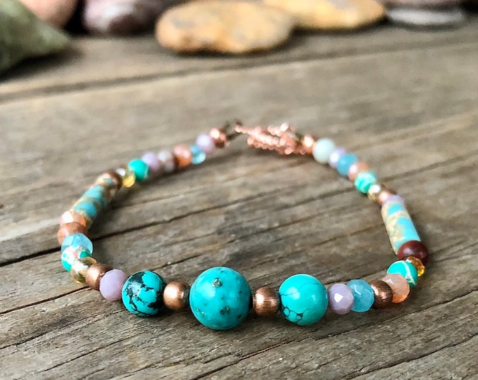 Turquoise, Ocean Jasper, Copper & Quartz Crystal Bracelet