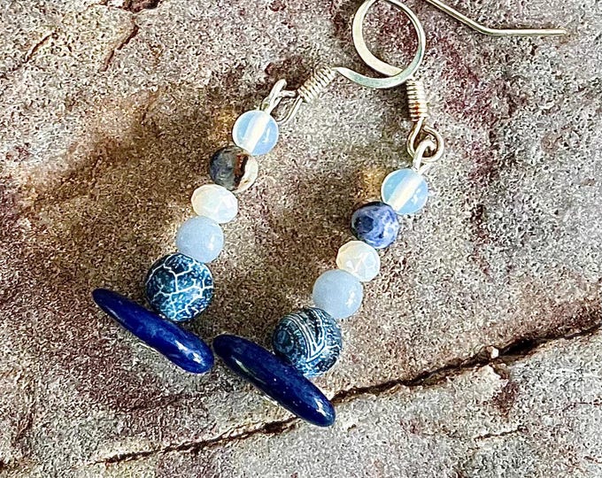 Agate, Lapis Lazuli, Angelite, Quartz Crystal, Sodalite & Opal Earrings