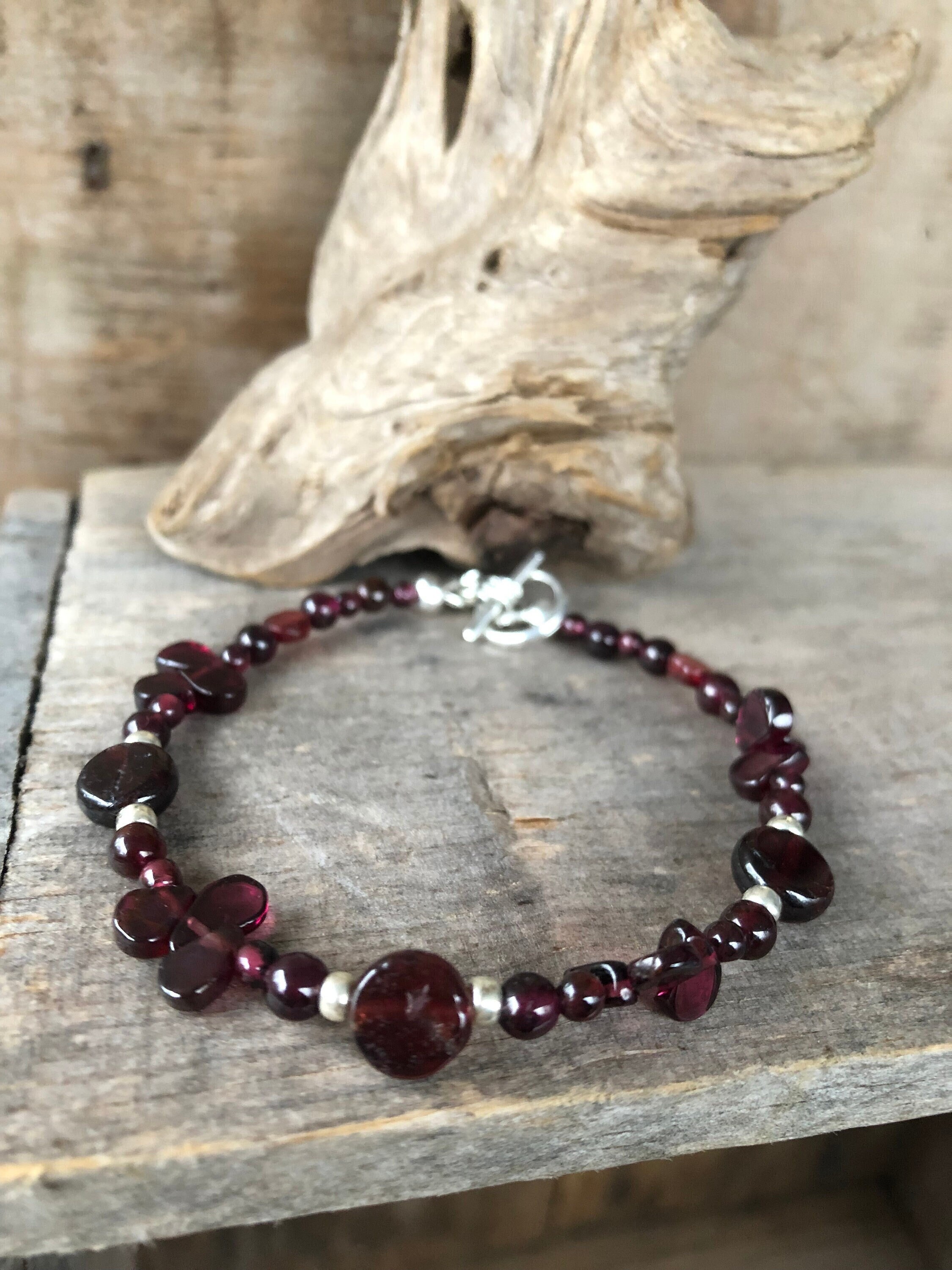 Handmade Romantic Gemstone Bracelet Red Garnet Healing Heart Chakra -  GEM+SILVER