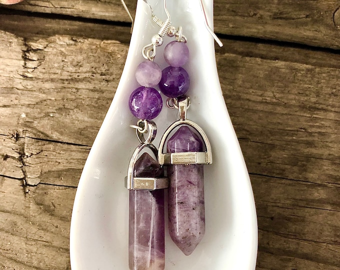 Amethyst Point & Silver Drop Earrings