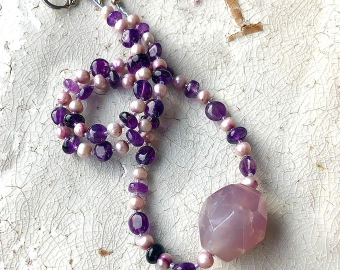 Amethyst & Freshwater Pearl Necklace - 18 inch