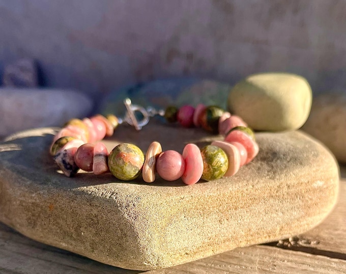 Unakite and Rhodochrosite Bracelet